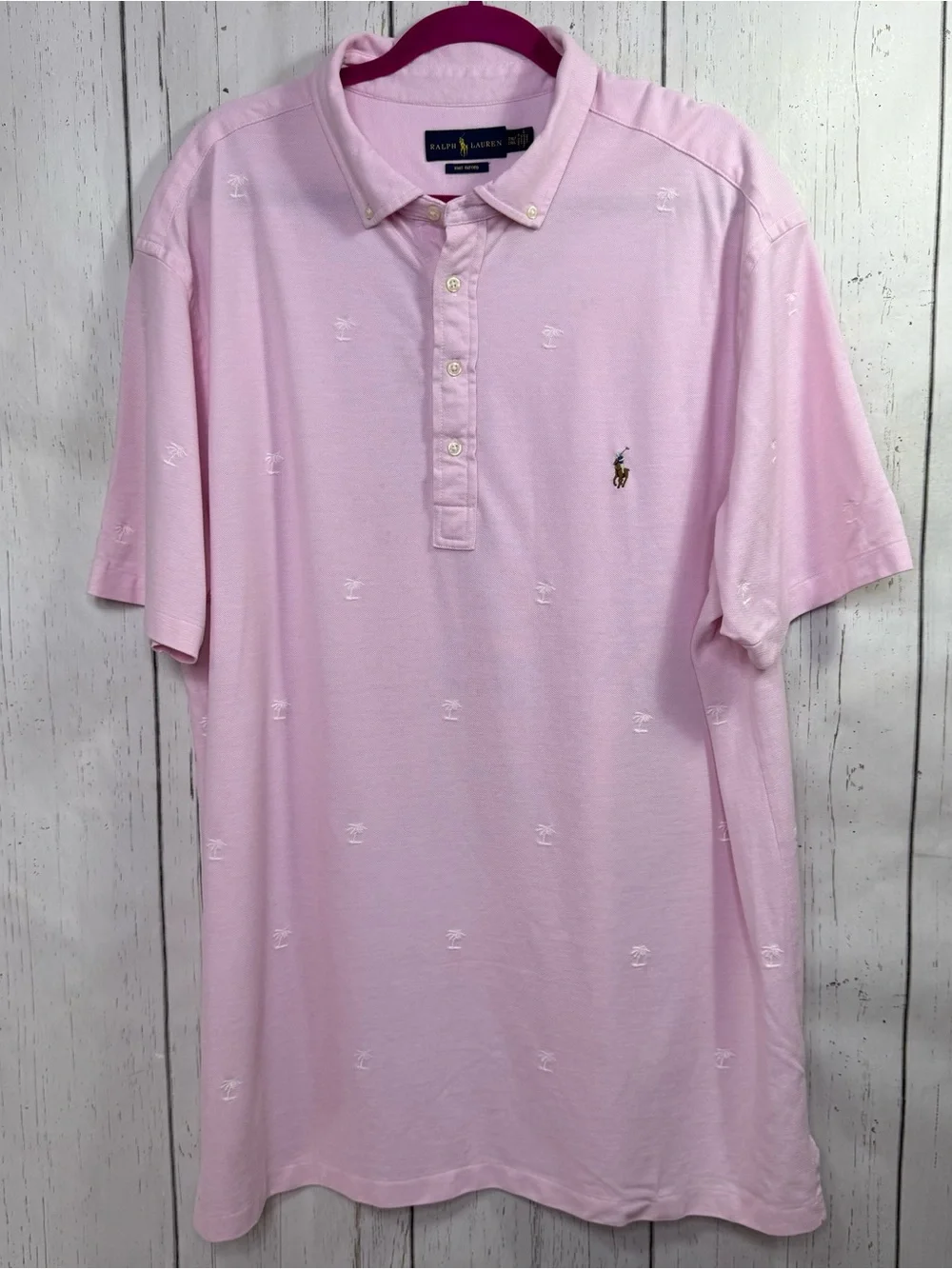 Ralph Lauren Pink Polo Shirt 2XLT Big Tall Palm Tree Embroidered Golf Preppy